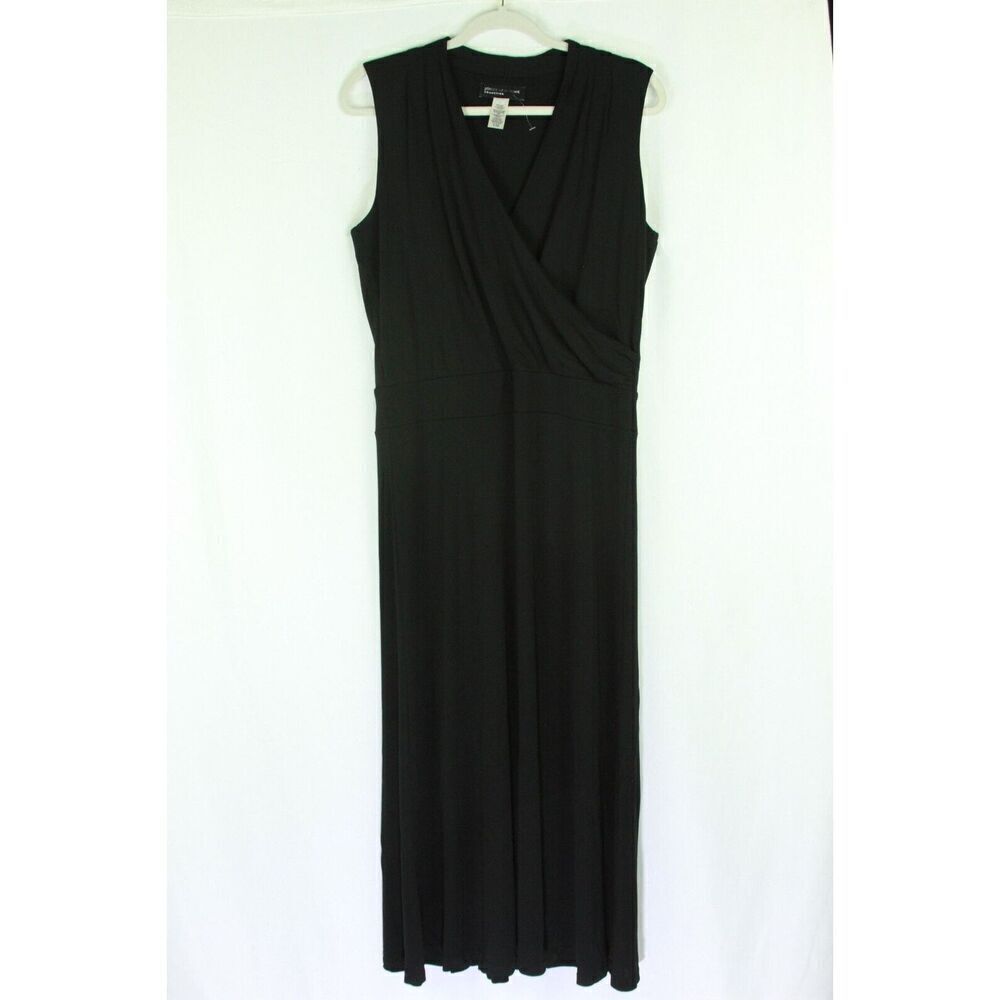 Jones New York Dress Large Black Midi Sleeveless Wrap Front Womens L